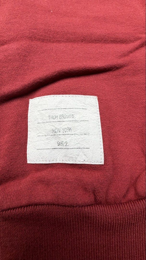 THOM BROWNE Burgundy Loopback Cotton 4-Bar Engineered Sweatpants Sz 2 (Medium) (Category: Joggers) located in San Juan City. Submitted by vc828 (Listing ID 1467279277, Image 2). Description: Brand: Thom Browne New York Model: Classic Engineered 4-Bar Sweatpants Colorway: Burgundy / Deep Red with White 4-Bar Stripes Origin: Made in Japan Tagged Size: 2 (Corresponds to Thom Browne Medium / US 30–32) Material: 100% Heavyweight Loopback Cotton French