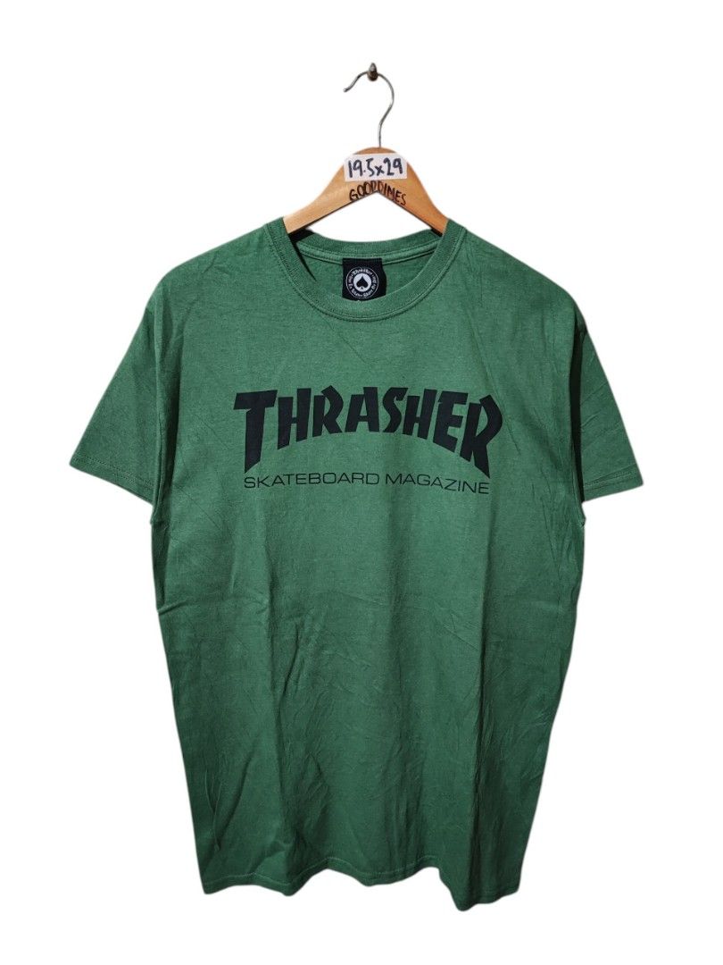 THRASHER SKATEBOARD MAGAZINE LOGO TEE (Category: Tshirts & Polo Shirts ) located in Iloilo. Submitted by gooddimes (Listing ID 1467354745, Image 1). Description: Thrasher Skateboard Magazine Logo Tee Authentic Army Green Color Size on tag: Medium Dimes: 19.5Wx29L Issue/s: None Color rate: 9.5/10 Like new condition ₱700 Reminders: - All items are thrifted, please manage your expectations - Color may vary due to lighting - Please wash before using 
