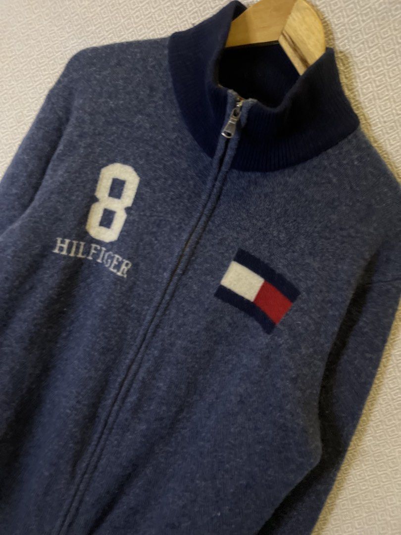 Tommy hilfiger wool full zip sweater (Category: Coats, Jackets and Outerwear) located in Manila. Submitted by hypestock_mnl (Listing ID 1467232062, Image 2). Description: - stylish - perfect for casual wear - great fit - in good condition - minimal signs of usage - 9/10 - repaured on back - money worth! - see pics for details/issue.