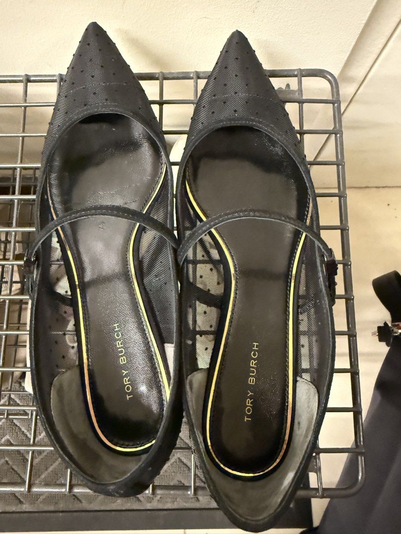Tory Burch Black Mesh Pointed Toe Mary Jane Flats (Category: Flats & Sandals) located in Quezon City. Submitted by yurismomma (Listing ID 1467276243, Image 2). Description: FOR SALE: TORY BURCH DOUBLE T BUCKLE MARY JANE 🖤 ✨ Almost brand new — worn only once! Selling my Tory Burch Double T Buckle Mary Jane in C-Width / Polka Dot Mesh, Size 7 (US). Purchased in Taiwan just last week! Unfortunately, the narrow toe area feels a little snug on my fee