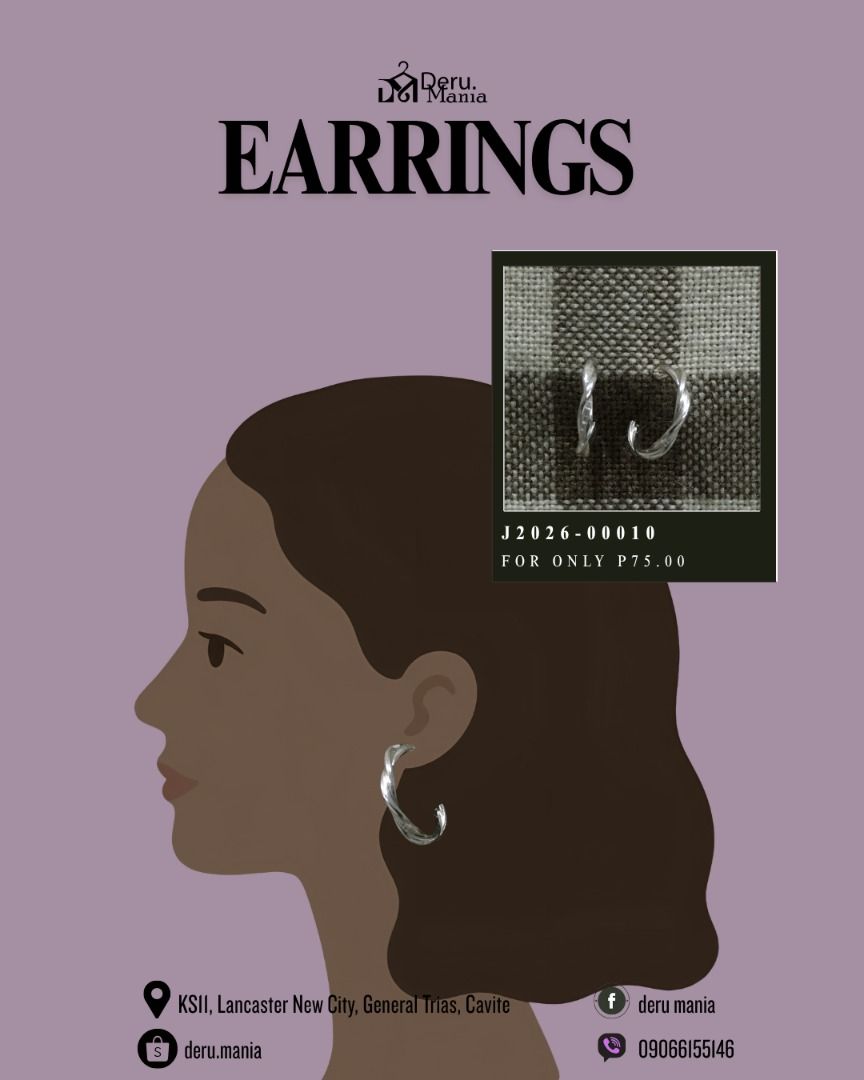Twisted Silver Hoop Earrings | J2026-00010 (Category: Earrings) located in Quezon City. Submitted by deru.maniaph (Listing ID 1467236645, Image 1). Description: ✨ Starting at ₱75 — Christmas is near! 🎁 Pwedeng-pwede itong gift for your friends, workmates, or loved ones! 💝 Sabi nga ng kanta, “Give Love on Christmas Day.” ❤️🎶 Spread a little love and make someone smile this Christmas! 🎄🎁 Disclaimer: Deru.mania is not affiliated with any brands