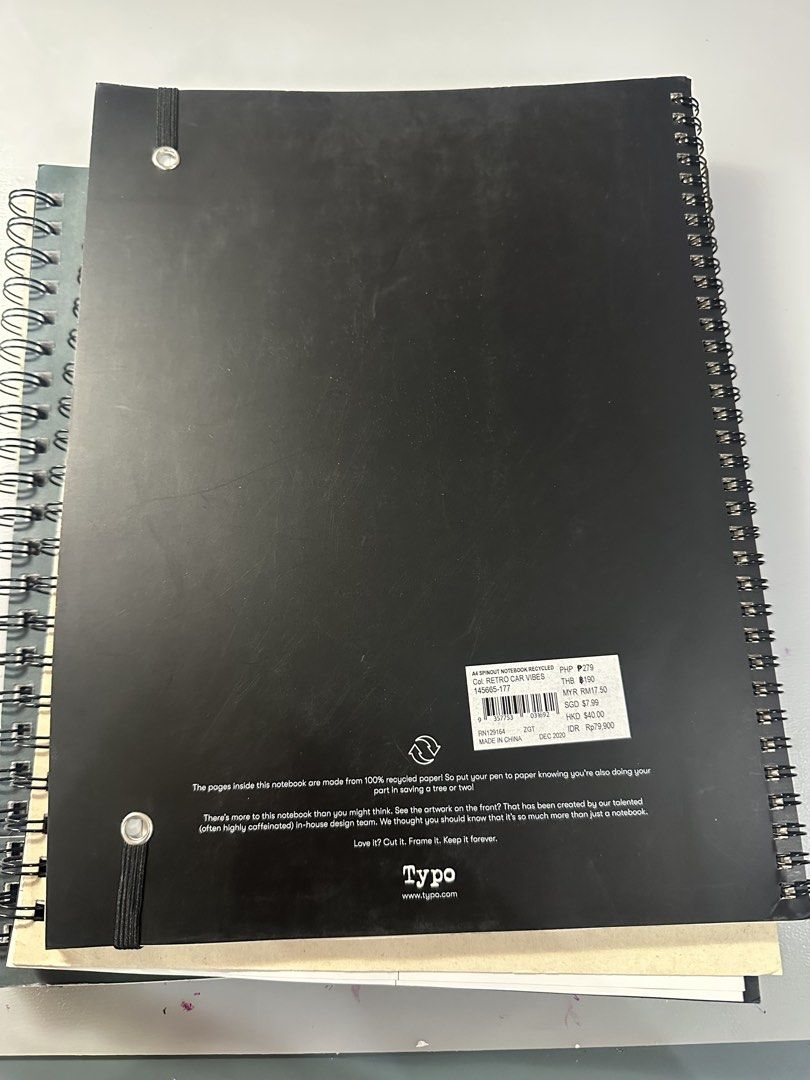Typo Notebooks (Category: Stationery & School Supplies) located in Marikina City. Submitted by bxllaxox (Listing ID 1467290193, Image 3). Description: - never used, - good times rolling- ₱60 - busy growing - ₱ 100 - the league of poor decisions - ₱80 (tear at the back refer to pic) Take all: 200 Can negotiate.