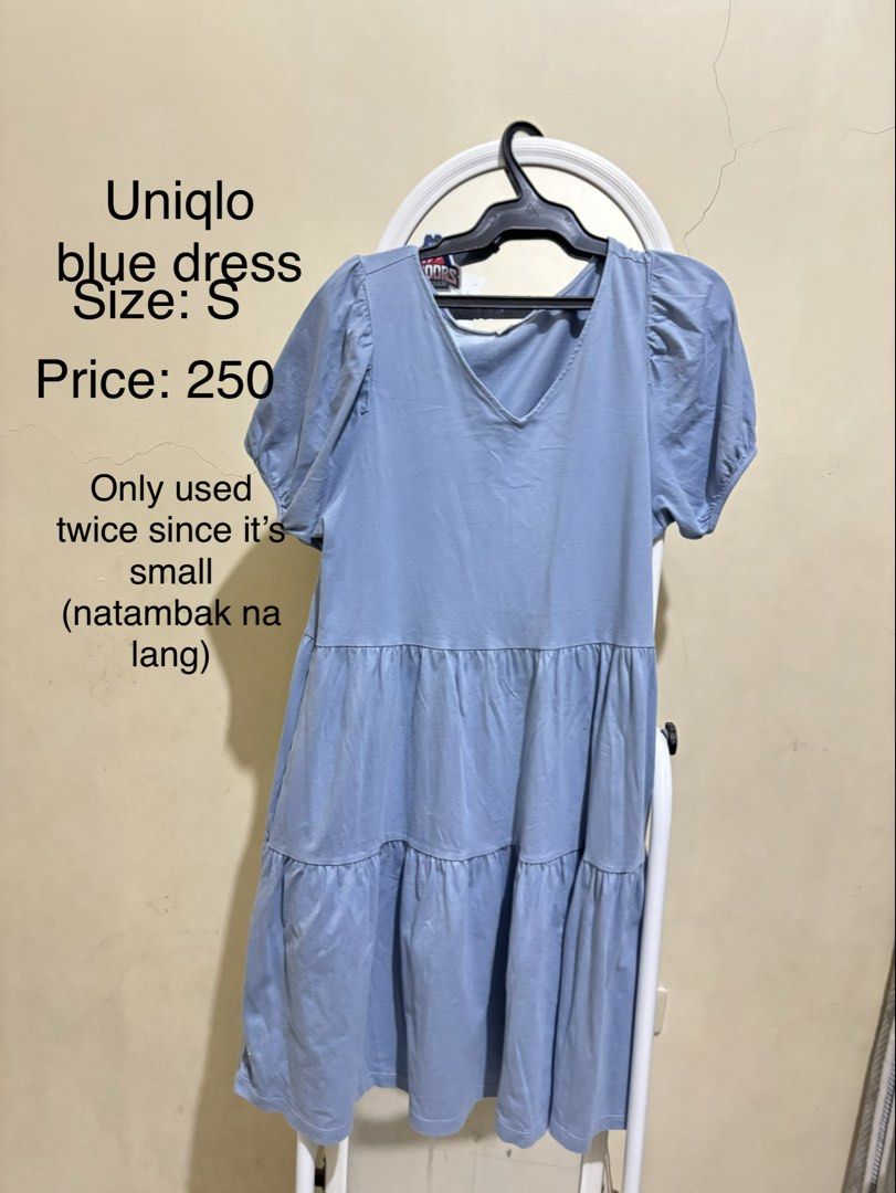 Uniqlo blue dress Size S (Category: Dresses) located in Rodriguez. Submitted by eyahhhkm (Listing ID 1467356913, Image 1). Description: - Brand: Uniqlo - Item: Blue tiered dress - Size: S - Design: V-neckline with short puff sleeves - Fabric: Light, cool, and comfortable - Reason for selling: Closet clear-out (priced cheap!).