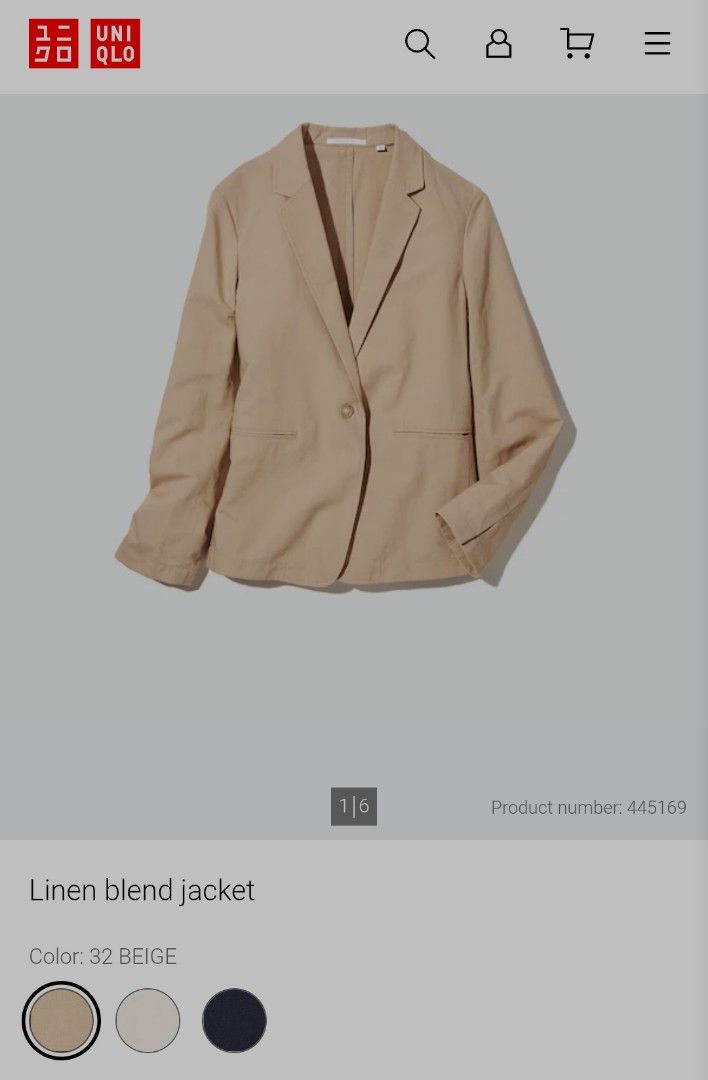 Uniqlo Linen Blend Jacket Beige Size M (Category: Coats, Jackets and Outerwear) located in Alaminos. Submitted by ajshop28 (Listing ID 1467296070, Image 2). Description: - Brand: Uniqlo - Item: Linen Blend Blazer - Color: Beige - Dimes: 18.5W x 24L - Size: M (Pit-to-pit: 18.5 inches) - Material: Rayon, linen, and polyester mix (lightweight & breathable) - Features: Single button closure, front pockets - Condition: Worn a few times, well-kept.