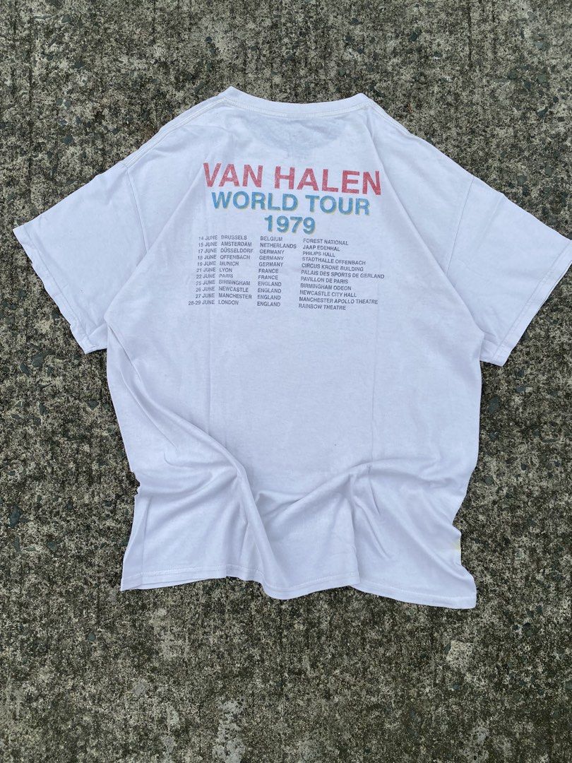 Van halen (Category: Tshirts & Polo Shirts ) located in Manila. Submitted by thrift_neo (Listing ID 1467297454, Image 3). Description: Van Halen tour 1979 Official printed tag Size L on tag Dimes 21x29 Issue:repaired slice, yellow stains, need wash Cavite loc📍 Dm to purchase 📩.
