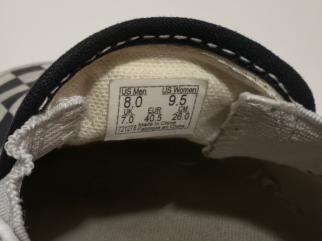 VANS Checkerboard Slip-On Sneakers Black & White (Category: Casual Shoes) located in Mandaluyong City. Submitted by alexadkdy (Listing ID 1467297770, Image 2). Description: - Authentic Vans Checkerboard Slip-On Sneakers - Size: US Men 8 / US Women 9.5 / UK 7 / EU 40.5 / 26 cm - Color: Black & White Checkerboard - Classic Vans checkerboard print - Slip-on design for easy wear - Iconic Vans waffle outsole - Preloved, in good condition - Shows norma