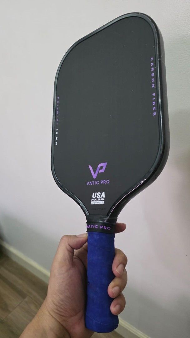 Vatic Pro Prism V7 16mm Pickleball Paddle (Category: Racket and Ball Sports) located in Carmona. Submitted by carrydainty (Listing ID 1467234761, Image 2). Description: - Model: Vatic Pro Prism V7 (16mm thickness) - USA Pickleball approved - Grip: Blue overgrip with VP logo butt cap - For Sale only - Almost New (3 times lang nagamit) - With edge guard and overgrip from DAY 1 - With box and paddle cover - Free extra overgrip (Fangcan) RFS : Upgrad