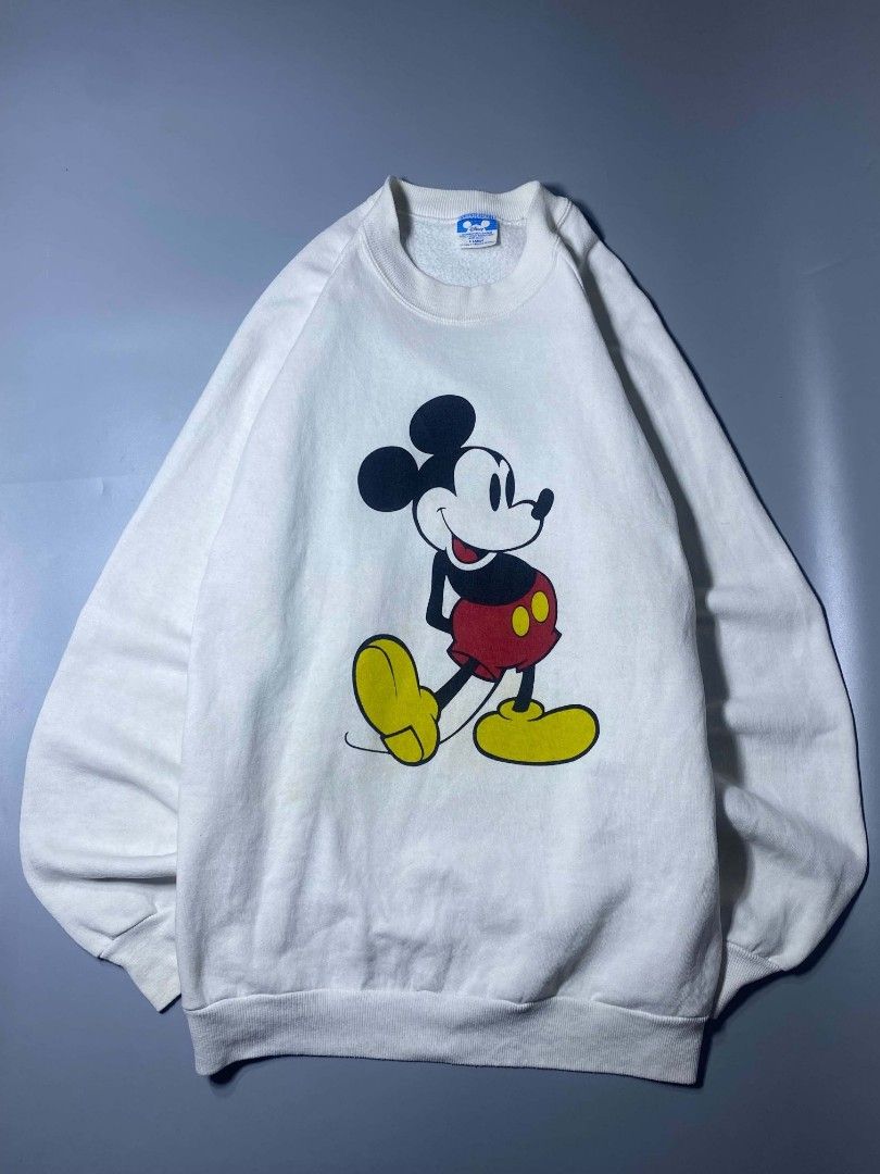 Vintage 80's Mickey Crewneck (Category: Coats, Jackets and Outerwear) located in Angeles City. Submitted by ian.thrift_ph (Listing ID 1467346252, Image 2). Description: 80's Mickey Crewneck W/L 22/27 Isuue: Yellow Stain, Lints and minimal Hairlines Good Condition 780 Shiped.