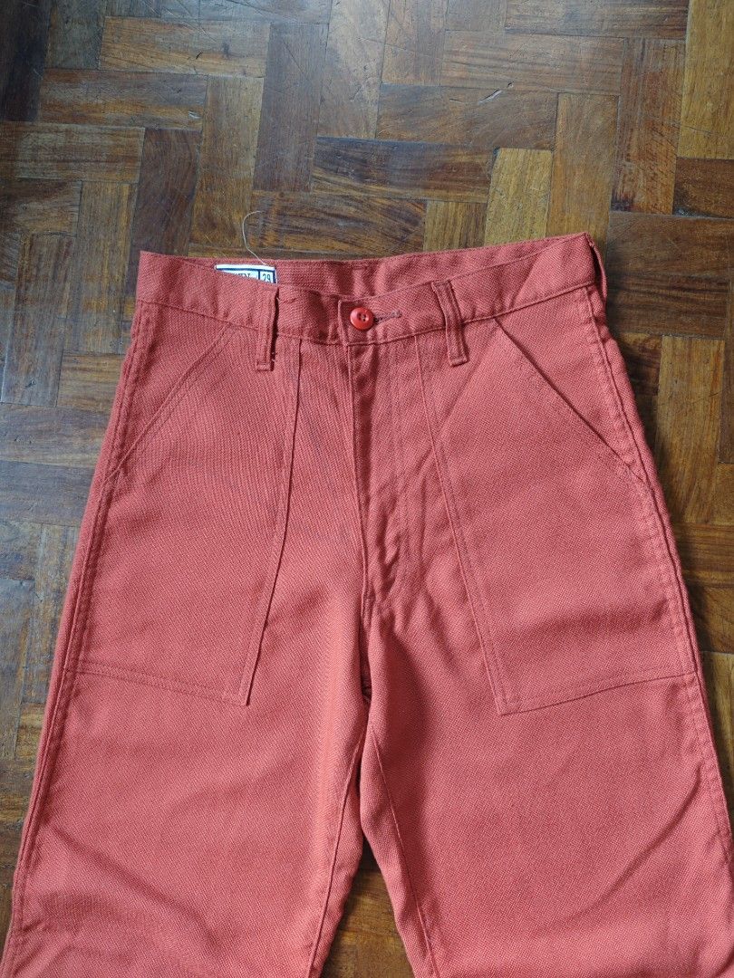 Vintage Edwin Baker Pants (Category: Trousers) located in Batangas. Submitted by retroguyy (Listing ID 1467287877, Image 2). Description: Vintage Edwin Baker Pants Material: Cotton = 100% Color: Red Orange Size Tag: 29 Actual Measurement (laid flat): Waist = 14.25 inches Outseam = 42 inches Inseam = 30 inches rise = 12 inches Hem = 9 inches Unique Color!.