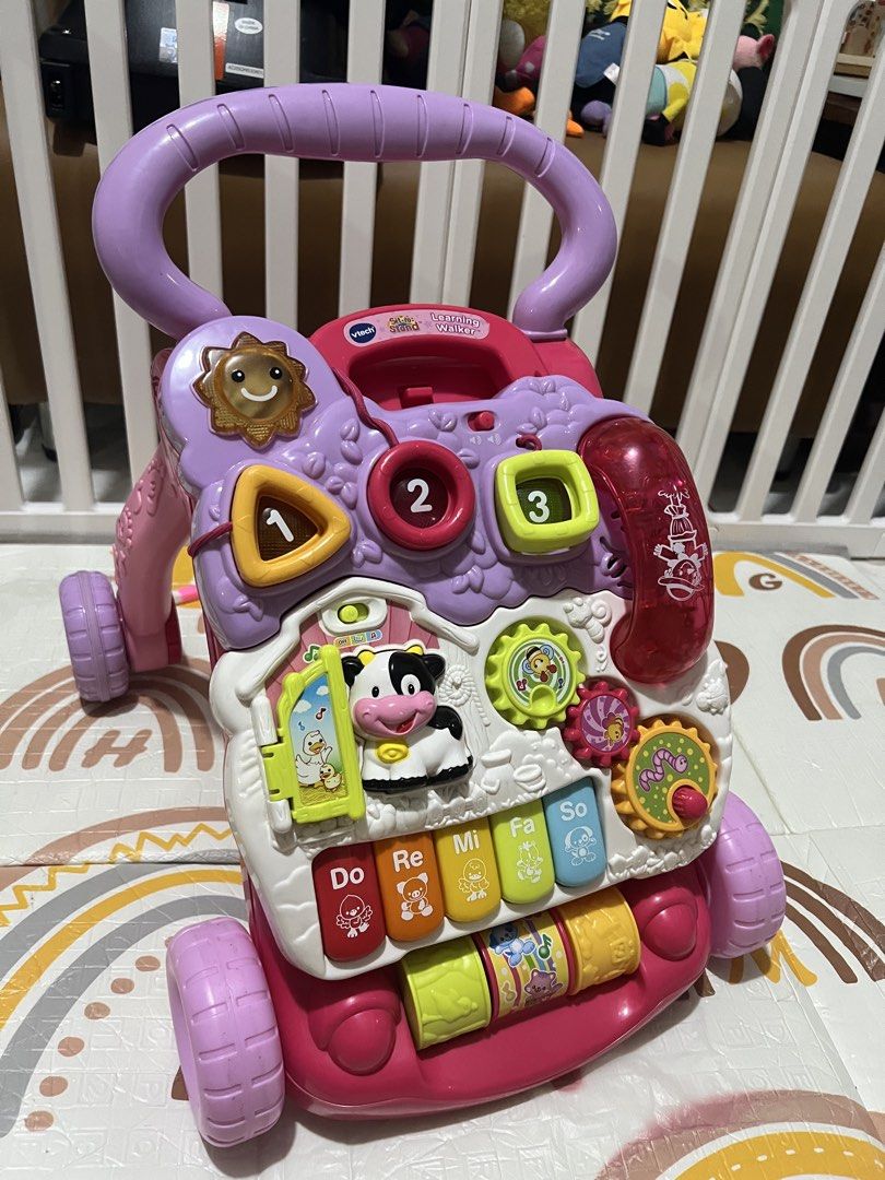 VTech Sit-to-Stand Learning Walker Pink (Category: Infant Playtime) located in Caloocan City. Submitted by safewhale-115742 (Listing ID 1467313537, Image 1). Description: Good as new. Still with working battery. Original Price: 3,299 No more last price..