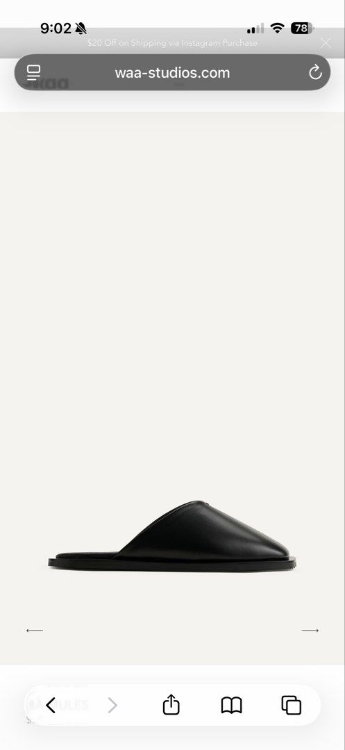 Waa Studios Black Leather Mules (Category: Flats & Sandals) located in Paranaque City. Submitted by nglcwng (Listing ID 1467172609, Image 3). Description: Never used, just tried on No box. I don’t keep them coz it’s a waste of space Bought last June 2026 in HCM, Vietnam Size 41 BUT runs small— I’m a US 8.5 women’s/ 25cm.