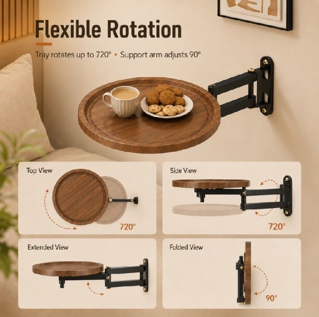 Wall Mounted Folding Side Table Swivel Bedside Shelf Space Saving Floating Tray for Bedroom (Category: Tables & Sets) located in General Santos City (Dadiangas). Submitted by momntrepreneur (Listing ID 1467295265, Image 1). Description: brandnew /never used.