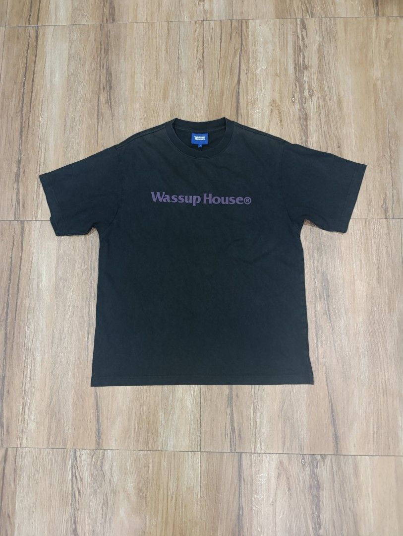 WASSUP HOUSE PURPLE TEXT TEE (Category: Tshirts & Polo Shirts ) located in Angeles City. Submitted by kc_archvs (Listing ID 1467350510, Image 1). Description: Size on tag: L Dimes: 22x28 850php if delivery +sf.