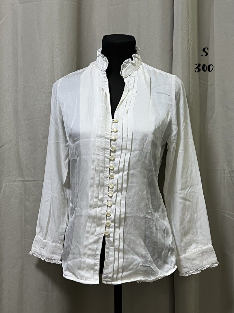 White button up long sleeves with ruffled collar and cuffs (Category: Longsleeves) located in Las Pinas. Submitted by jilanah (Listing ID 1467335439, Image 1). Description: .