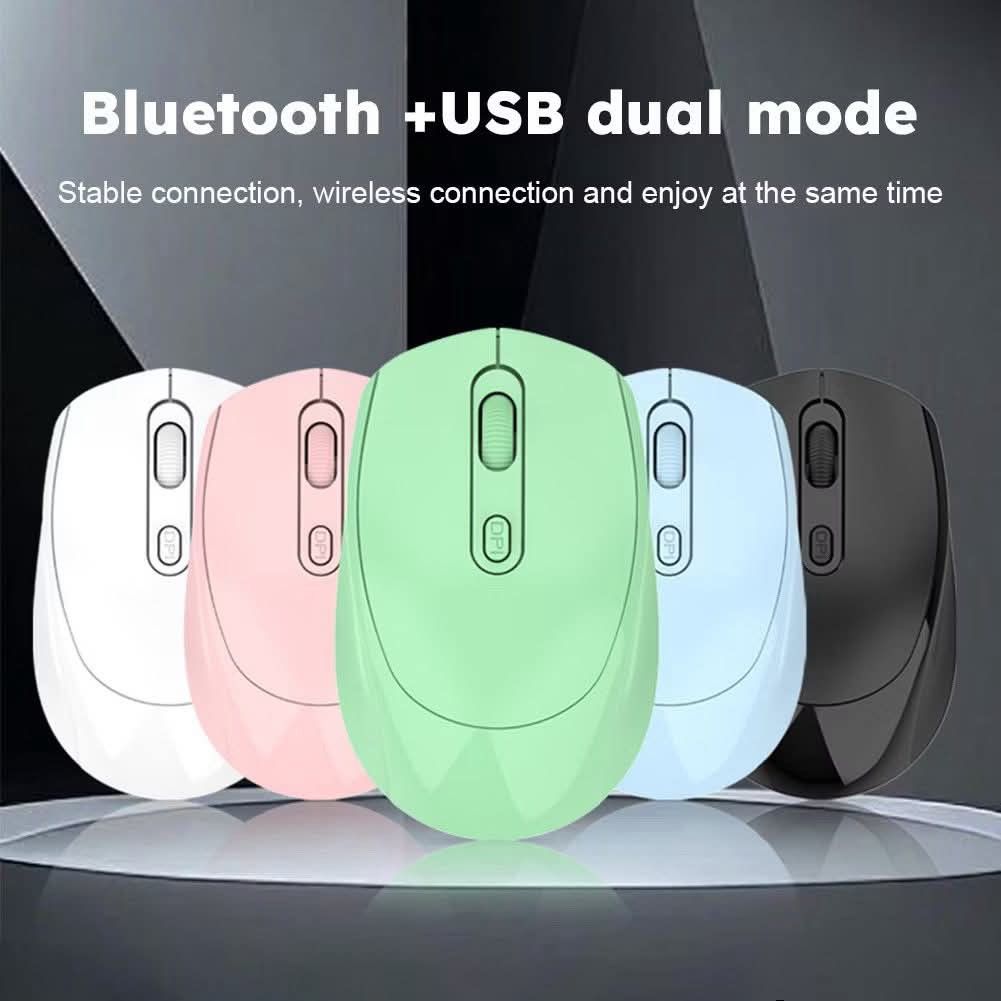 Wireless Mouse Bluetooth and USB Dual Mode Rechargeable (Category: Mouse & Mousepads) located in Manila. Submitted by iliasjen3082126 (Listing ID 1467325445, Image 3). Description: - Dual Connection: Works via Bluetooth or USB receiver - Quiet Clicks: Noise-reducing design for a peaceful workspace - Long Battery Life: Built-in 500mAh rechargeable battery - Vibrant Colors: Available in green, black, white, pink, and light blue - Complete Set: Incl