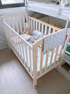 Picket and rail Wooden Baby Cot with Wheels, Babies & Kids, Baby ...