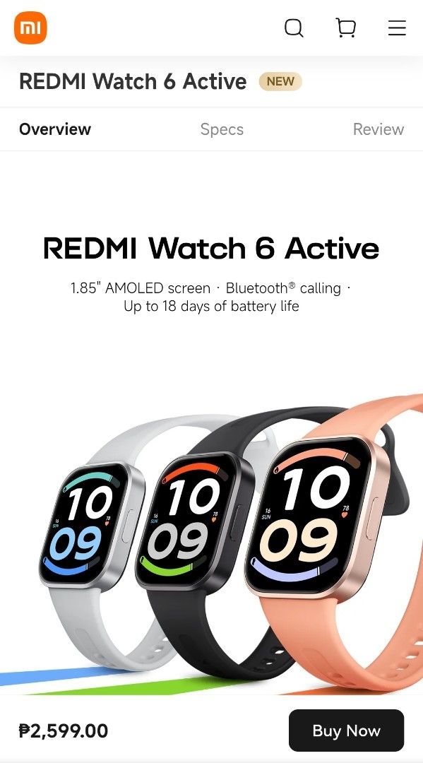 Xiaomi Redmi Watch 6 Active (Category: Wearables & Smart Watches) located in Cebu City. Submitted by uhlex (Listing ID 1467228082, Image 1). Description: Brand New pani. Igo lang na unboxed kay para icheck pero wala kauyon kay dako ras kamot. 2,599 Specifications: AMOLED, 1200 nits (peak) IP68 dust tight and water resistant HyperOS.