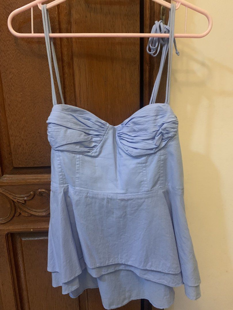 Zara Peplum Top (Category: Sleeveless) located in Cavite. Submitted by irenebaebaebidoo (Listing ID 1467319449, Image 1). Description: Prob worn this only twice 🩵 Rfs: kinda small on me na :((.