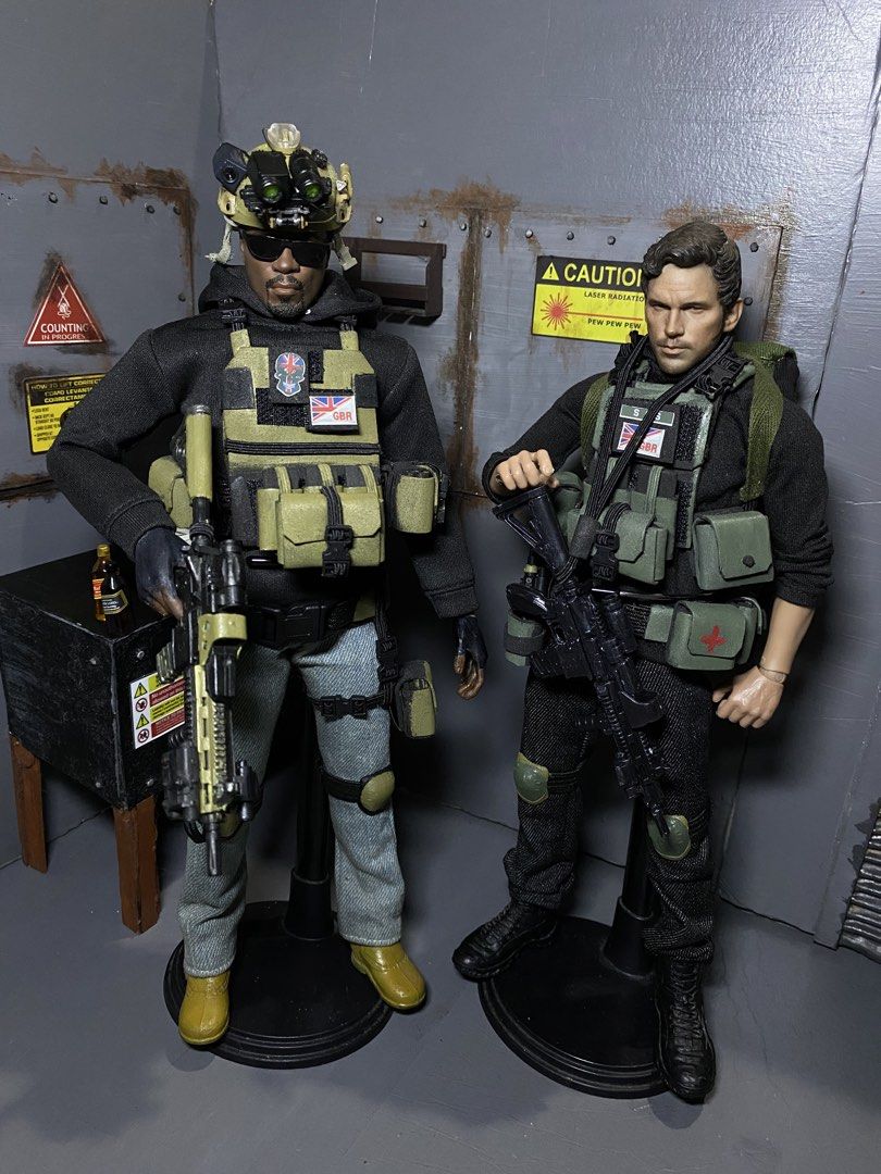 1/6 scale custom soldier (Category: Figurines & Statues) located in Quezon City. Submitted by dormammucinder (Listing ID 1467410571, Image 1). Description: NOT HOT TOYS(brand) Chris Pratt - 2800 Mike Colter - 3400 Handmade gear/body armor/ belts Mx0 bodies gcash QC area no stand.