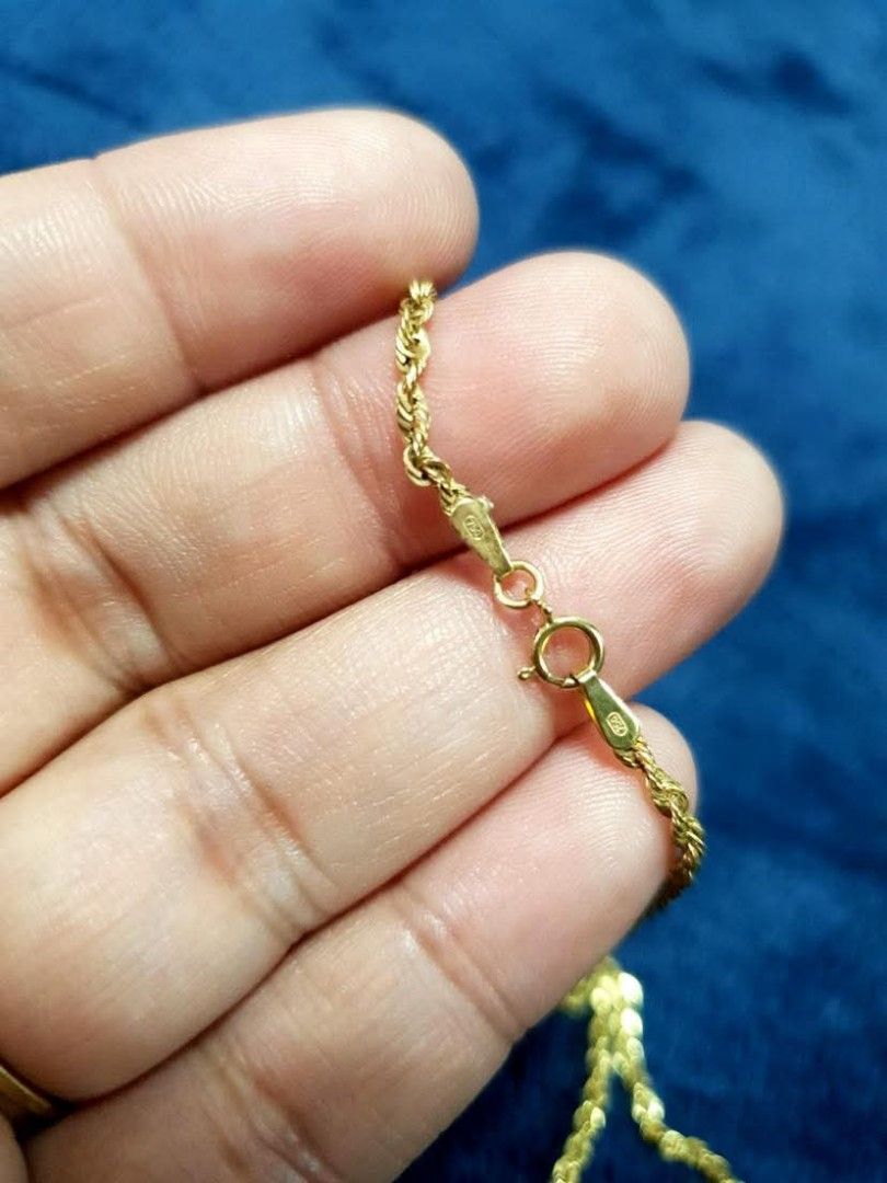 18K Gold Necklace and Earrings (Category: Body Jewelry) located in Manila. Submitted by missbrown_000 (Listing ID 1467369964, Image 2). Description: Rope chain with pendant - 2.3 grams Heart earrings - .4 grams Rush For Sale takeall only!! Location Lower Antipolo.