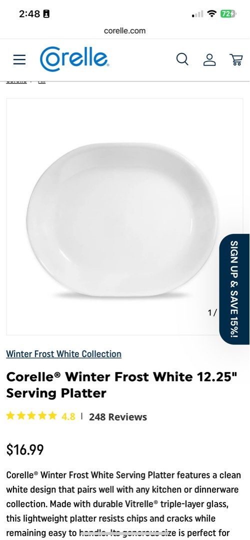 1 pc Corelle Winter Frost Serving Platter (Category: Dinnerware & Cutlery) located in Las Pinas. Submitted by erd17declutters (Listing ID 1467543929, Image 3). Description: 1 pc only 📍 Las Pinas City 🚢 Union Digital Bank 🚢 Lalamove or LBC.