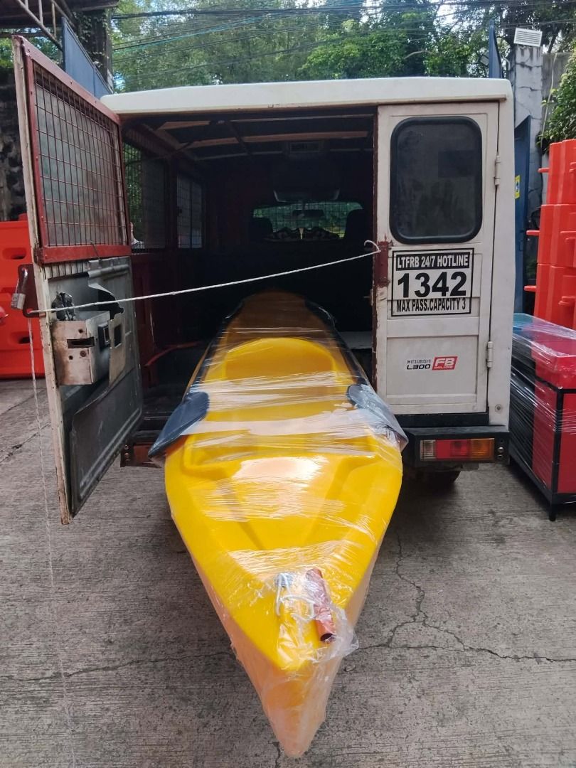 2 SEATER KAYAK BOAT (Category: Water Sports) located in Caloocan City. Submitted by royaldog_33b95e (Listing ID 1467405635, Image 2). Description: 2 SEATER KAYAK BOAT with 2 paddle 2 lifevest TYPE: Sit-On Tandem Seat (Max. Speed = 3.5 knots) APPLICATION: Rivers, Lakes, Light Ocean Swells MATERIALS: 100% Virgin Linear Density Polyethylene with UV Stabilizers DIMENSIONS: L x W (14’ x 30”) WEIGHT : 81 lbs. CAPACITY: 400 – 420 lbs. (Depending On Wate