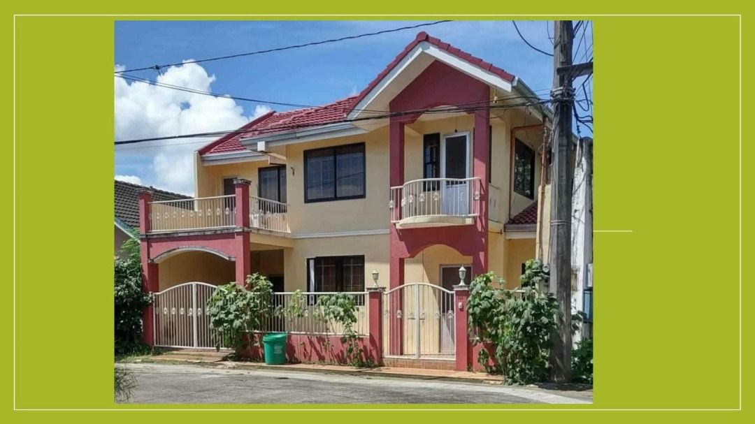 2-Storey House with Balcony and Modern Interior (Category: House & Lot) located in Caloocan City. Submitted by bags1102 (Listing ID 1467481965, Image 1). Description: - 2-storey property with eye-catching red and yellow exterior paint - Front gate and private 2nd-floor balcony - Open-concept downstairs living and dining area with sliding glass doors - Elegant tiled flooring and tray ceiling with built-in lighting fixtures - Includes dining table 