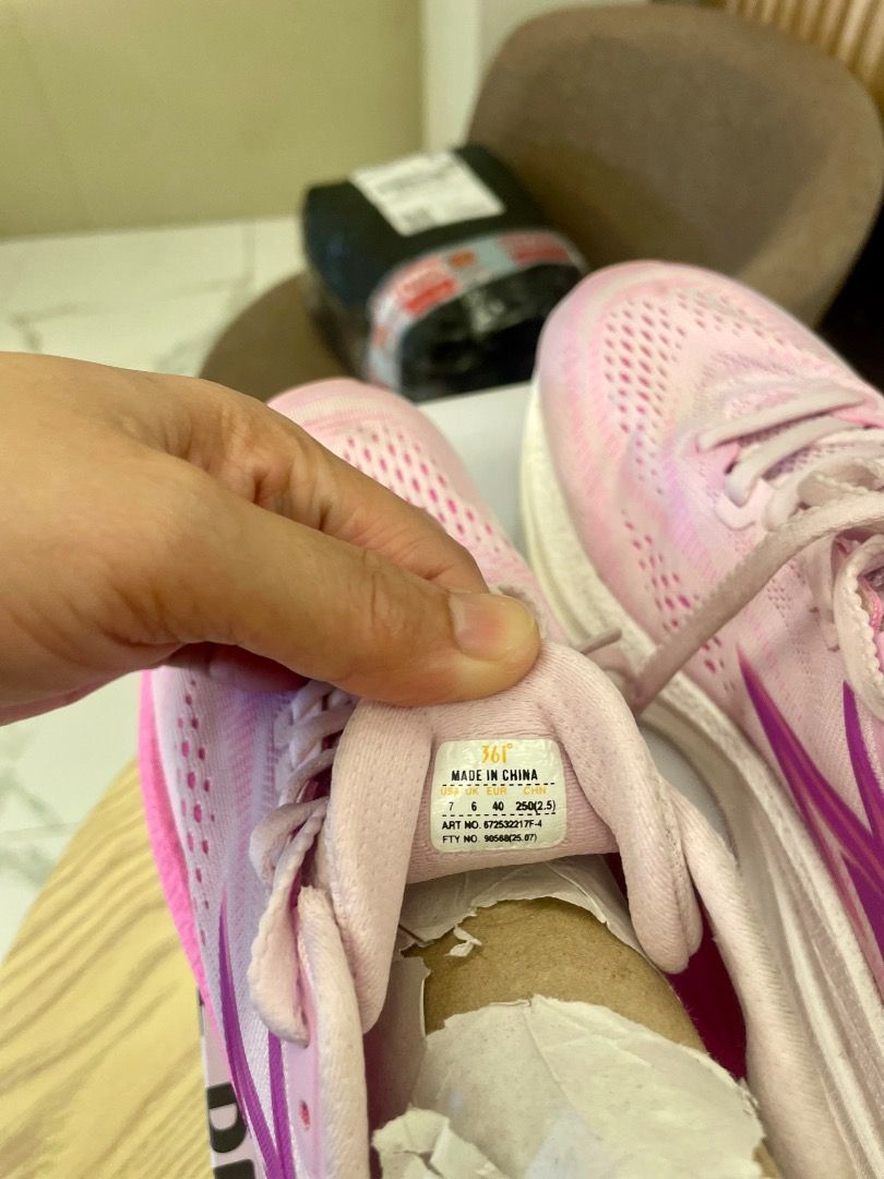 361 Degrees Pink Running Shoes Size US 7 (Category: Sneakers) located in Cainta. Submitted by qtychel (Listing ID 1467592509, Image 2). Description: - Brand: 361 Degrees - Color: Pink with purple and bright pink accents - Size: US 7 / EUR 40 - Upper: Breathable mesh for ventilation - Sole: Thick cushioned sole with Quikfoam technology - Inclusion: Original box included.