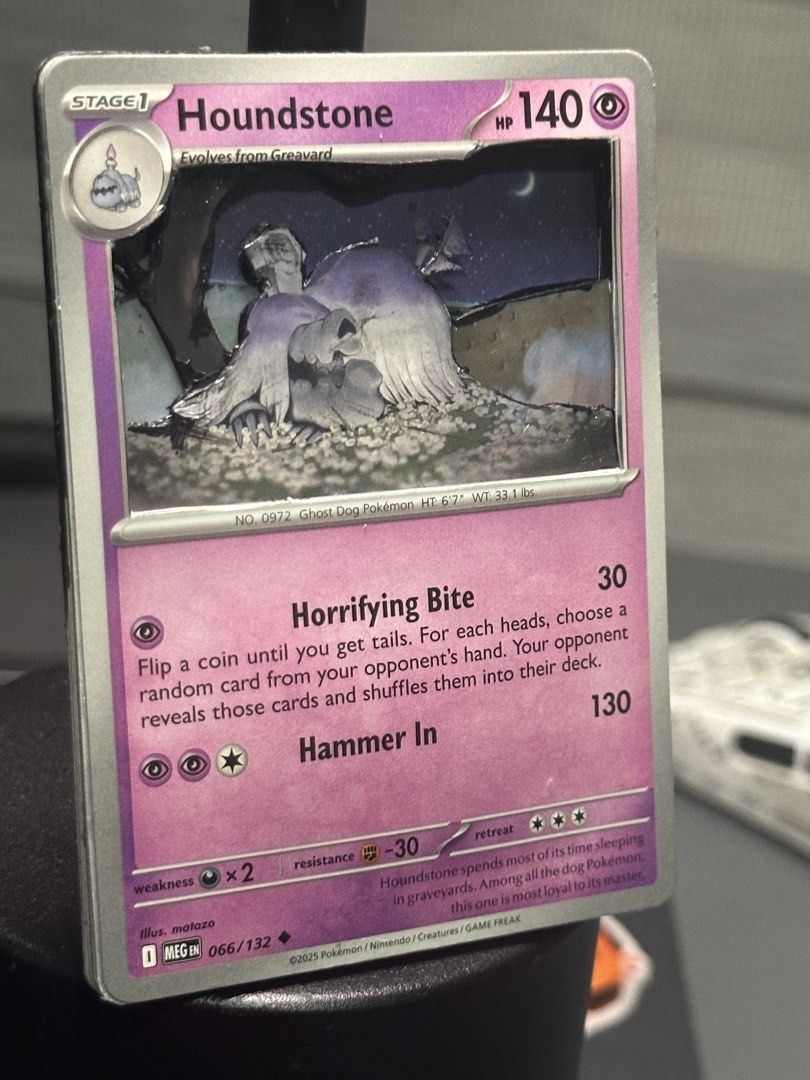 3D Greavard & Houndoom Pokemon Cards (Category: Raw Singles) located in Manila. Submitted by loststeama96437 (Listing ID 1467408797, Image 2). Description: 450 - Greavard 300 - Houndoom 700 for the set.
