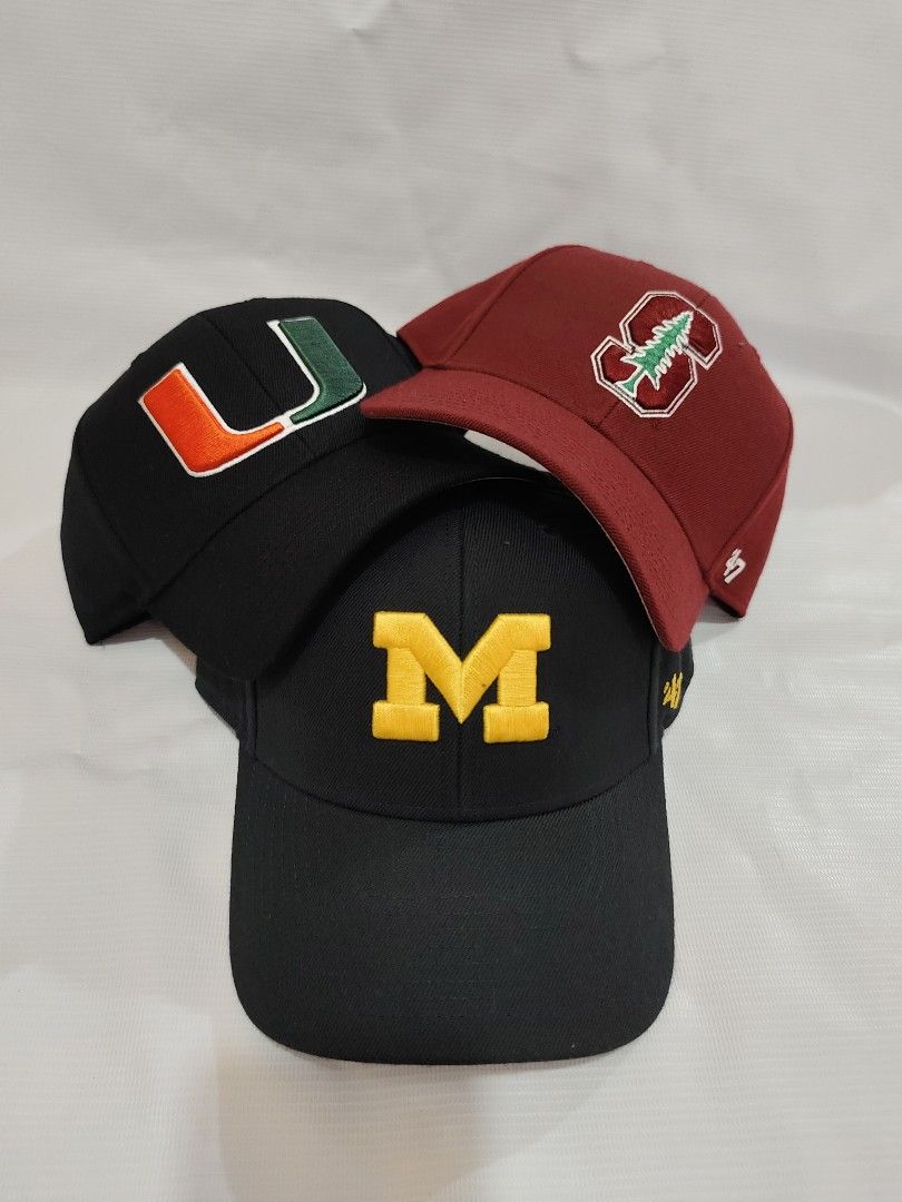 47 brand velcro strap hats (Category: Hats & Beanies) located in Batangas. Submitted by pogipabili (Listing ID 1467417553, Image 1). Description: Stanford ✅ Miami ✅ michigan ❌.