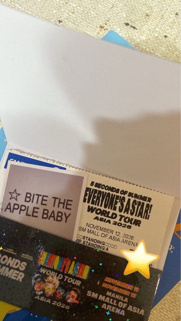 5SOS EAS SVIP Standing A (Category: Events Tickets) located in Marikina City. Submitted by zefanyasmoonchild (Listing ID 1467396380, Image 2). Description: ⭐️ Claimed, Secured during artist presale 🤝 Price is still negotiable for a sure buyer! 📌 RFS: Conflict of schedule ⏰ Timestamp: 1:04 PM 📍 Meetups: • Ayala Feliz • SM Marikina • UPTC • Gateway Mall Comment if interested. Serious buyers only, please! 🫶.