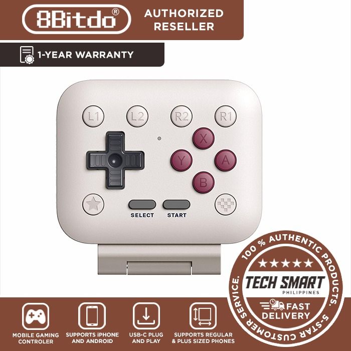 8Bitdo FlipPad Mobile Gaming Controller for iPhone and Android, G Classic (Category: Controllers) located in Las Pinas. Submitted by techsmartph (Listing ID 1467390265, Image 1). Description: * Flip Into Play - Flip down, ready to play. Take a call or reply to a message mid-game—just flip it open without unplugging. The hinge is rated for over 6,000 open/close cycles, built to last. * Vertical Mobile Gaming - Designed around portrait play, FlipPa