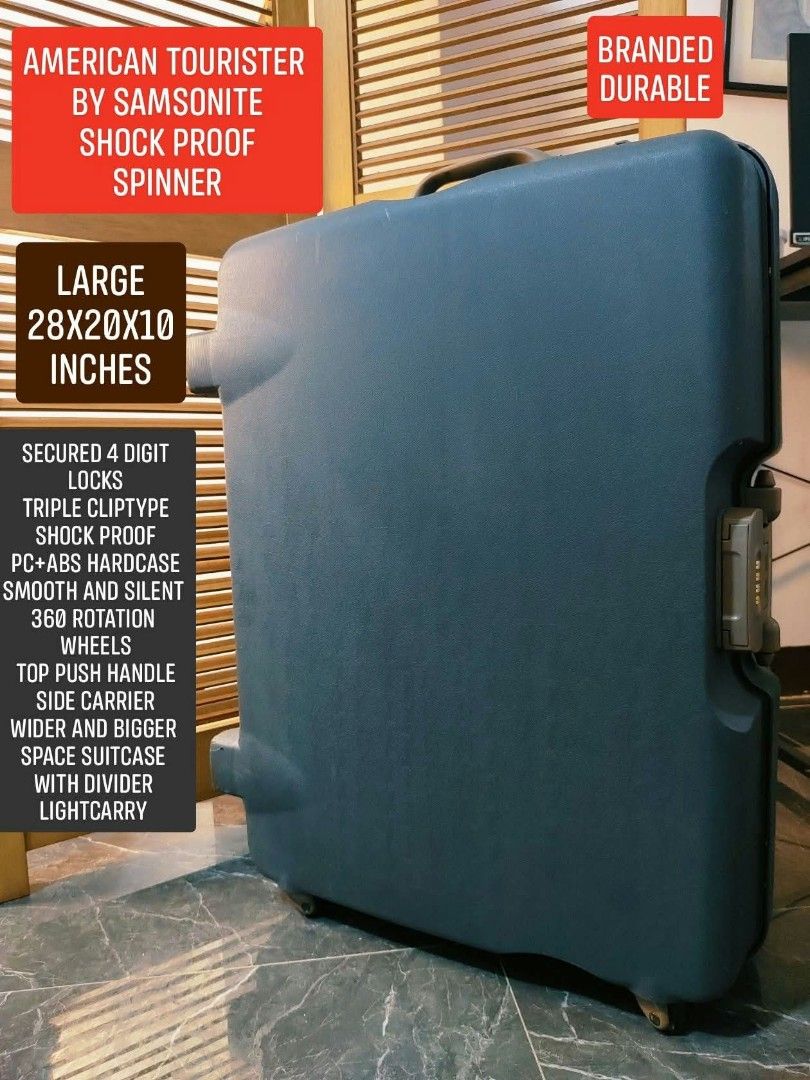 🧳 AMERICAN TOURISTER SHOCK PROOF (Category: Luggage) located in Manila. Submitted by chocoman0235367 (Listing ID 1467529697, Image 1). Description: *SECURED AND SHOCK PROOF* 📍 AMERICAN TOURISTER BY SAMSONITE SPINNER📍 Japan Made Shock Proof ⚡⚡SALE⚡⚡ LARGESIZE ✨4 DIGIT SECURED LOCK ✨Triple Locking Cliptype ✨Shock Proof PC+ABS hardcase ✨Durable AND Smooth 360 rotation Wheels ✨Top Push/Pull handle ✨Side Carrier Handle ✨Wide Space Suitcase with Div