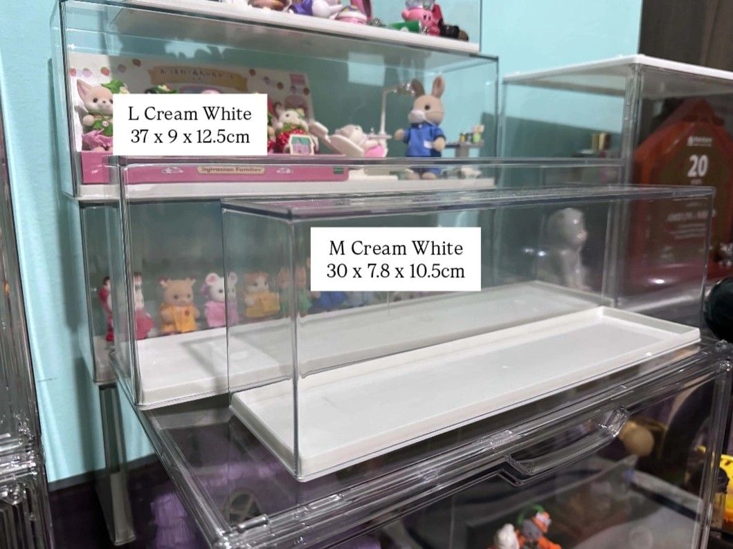 Acrylic Display Case - Medium (30 x 7.8 x 10.5cm) (Category: Figurines & Statues) located in Makati City. Submitted by careya (Listing ID 1467437840, Image 1). Description: Acrylic Display Case M Cream White 30 x 7.8 x 10.5 cm 3pcs available ₱160 per pc ---- Can fit sylvanian families critters and POP MART figurines RFS: Decluttering ---- x sensitive collectors x rude buyers ---- MOP: Gcash, Maya MOD: Grab, Lalamove, J&T (sf shouldered by buyer) 