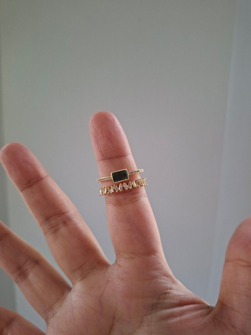 Adjustable Emerald Stone Ring Gold Stainless Steel (Category: Rings) located in Dasmarinas. Submitted by danabrie22 (Listing ID 1467369880, Image 1). Description: adjustable size 5 - 9 very well-made, excellent crafstmanship 10/10 condition brand new stainless steel & colored cubic zirconia stones made in Hongkong.