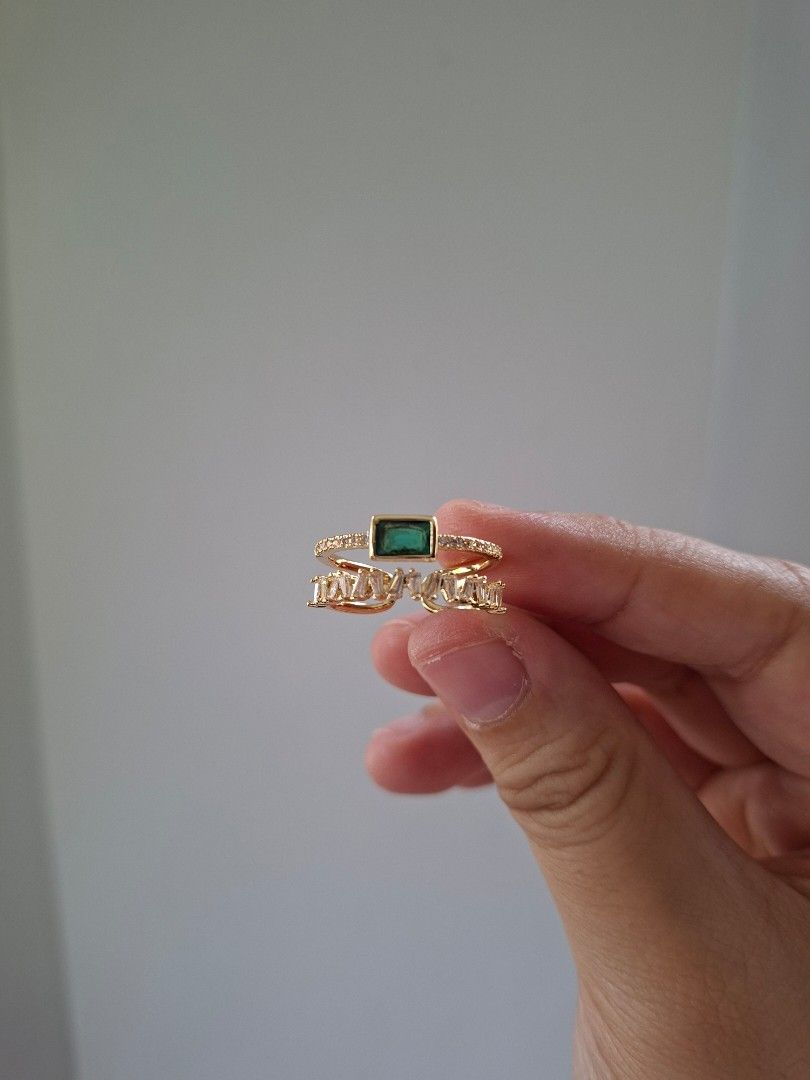 Adjustable Emerald Stone Ring Gold Stainless Steel (Category: Rings) located in Dasmarinas. Submitted by danabrie22 (Listing ID 1467369880, Image 2). Description: adjustable size 5 - 9 very well-made, excellent crafstmanship 10/10 condition brand new stainless steel & colored cubic zirconia stones made in Hongkong.