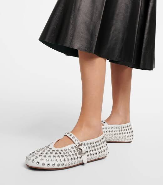Alaia Crystal-Embellished Ballet Flats (Category: Sneakers & Footwear) located in Manila. Submitted by victory_1816 (Listing ID 1467590745, Image 1). Description: Elegant ALAIA ballet flats in white, featuring beautiful all over crystal embellishments and a feminine Mary Jane strap with buckle closure. A statement pair that adds a touch of luxury and sophistication to any outfit. • Size: 39 • Condition: Preloved, with normal signs of use • Detail
