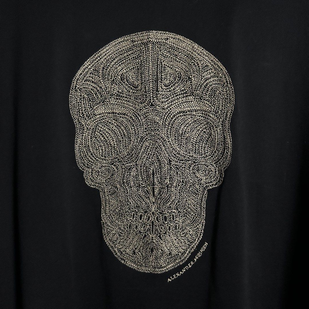 Alexander Mcqueen - Textured Skull Black Tee (Category: Luxury Apparel) located in Tayabas. Submitted by streetdepartment (Listing ID 1467546334, Image 3). Description: Alexander Mcqueen - Textured Skull Black Tee Excellent condition Flaw/s: minor loose stitch on neckline and needswash Size: XXL fits XL Measurements (inches): Width: 23” Length: 30” Dm to purchase! Note: Manage your expectations as you are dealing with secondhand items. Color may 