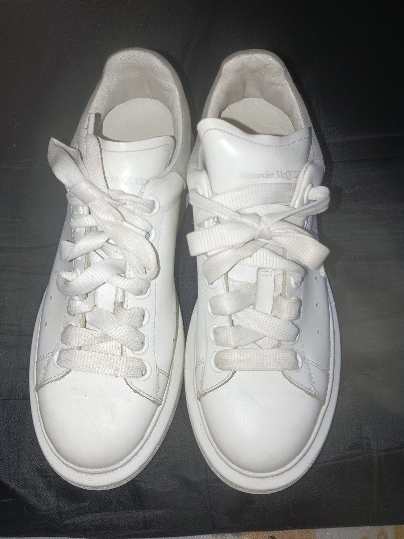 Alexander McQueen Oversized Sneakers White Grey (Category: Sneakers) located in Nabunturan. Submitted by kairosas85 (Listing ID 1460767630, Image 3). Description: - Authentic Alexander McQueen oversized sneakers - White leather with grey suede accents - Iconic chunky sole - Light cream laces - Minor scuffs on sole and leather, plenty of wear left.