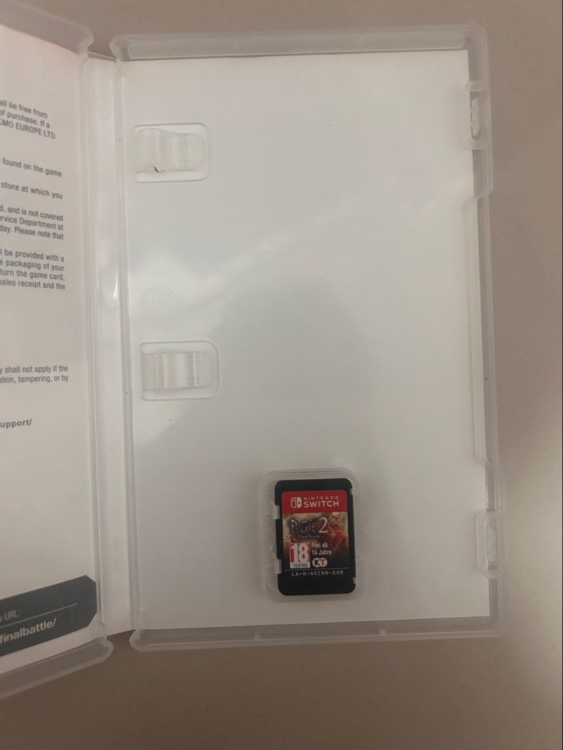 AOT 2: Final Battle; Nintendo switch game (Category: Nintendo) located in Manila. Submitted by paleblueyes1969 (Listing ID 1467487857, Image 2). Description: RFS: I’m a dumbass and got my switch stolen, so I can’t play any of my games💔 Please note that I cannot test if the game still works or not, but it was working fine before my switch got stolen. I’d be happy to refund, provided that theres evidence!! Fixed price.