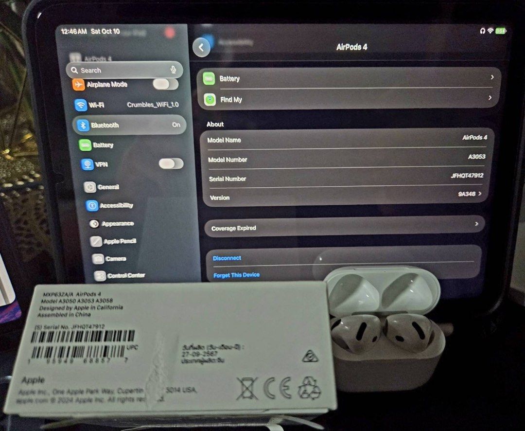 Apple AirPods 4 with Charging Case and Box (Category: Headphones & Headsets) located in Marikina City. Submitted by classyukayukay (Listing ID 1467370550, Image 3). Description: - Authentic Apple AirPods 4 (Model A3053, non-ANC) - Includes original box and free Elago case - Case charges normally and holds a long-lasting battery - Clean and good working condition, except for left pod drains faster (lasts ~2 hours for listening, ~1 hour for calls) 