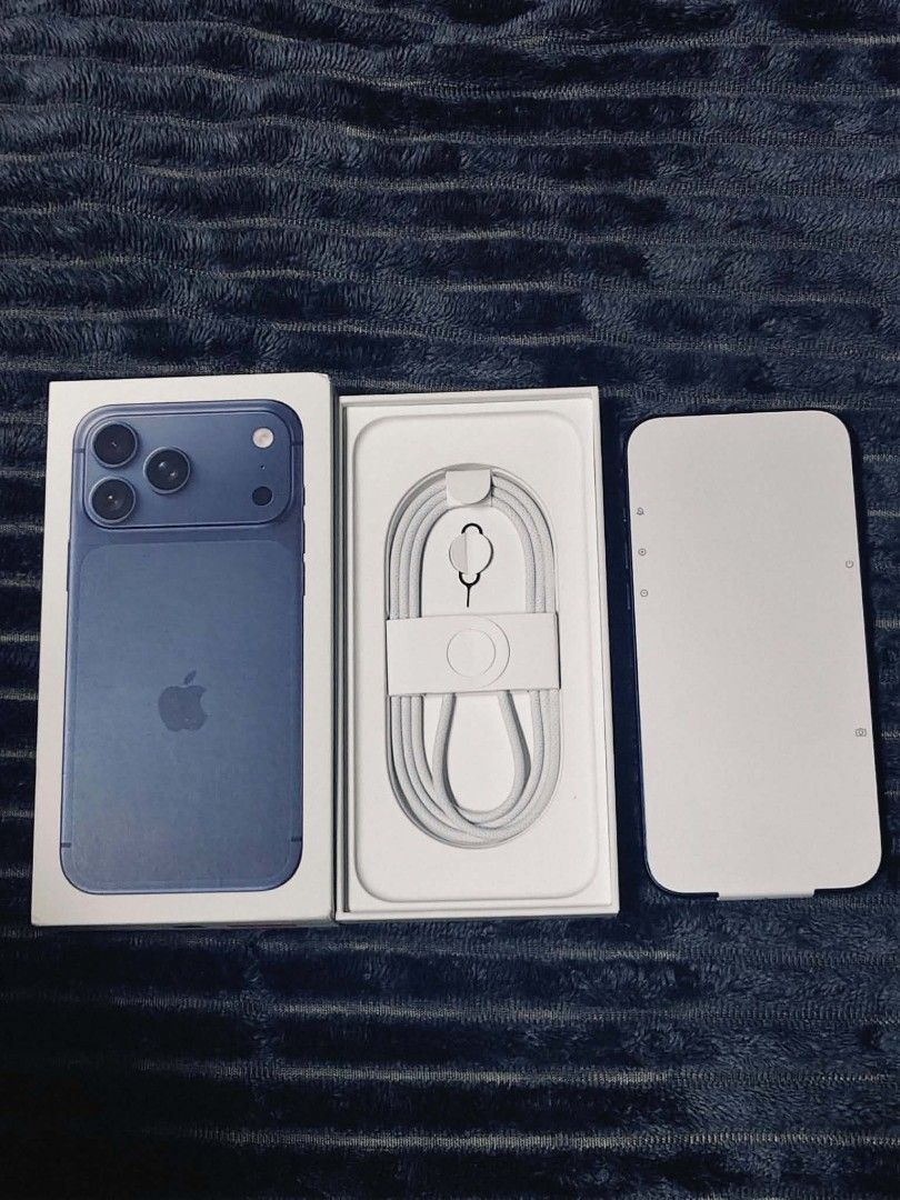 Apple iPhone (Category: iPhone 17 Series) located in Manila. Submitted by ishangdeca33617 (Listing ID 1467528316, Image 1). Description: Brand New - Model: Apple iPhone 17 Promax - Color: Deep Blue - Storage: 256gb - Open line - Inclusions: Original box, charging cable, and SIM ejector pin.