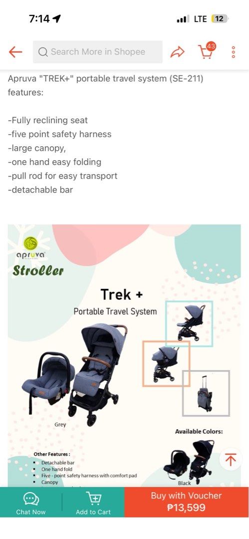APRUVA TREK+ STROLLER with CAR SEAT (Category: Strollers) located in Bacoor. Submitted by _grasya (Listing ID 1467600690, Image 3). Description: For sale RFS: Decluttering In good condition, will include car seat hip cushions.