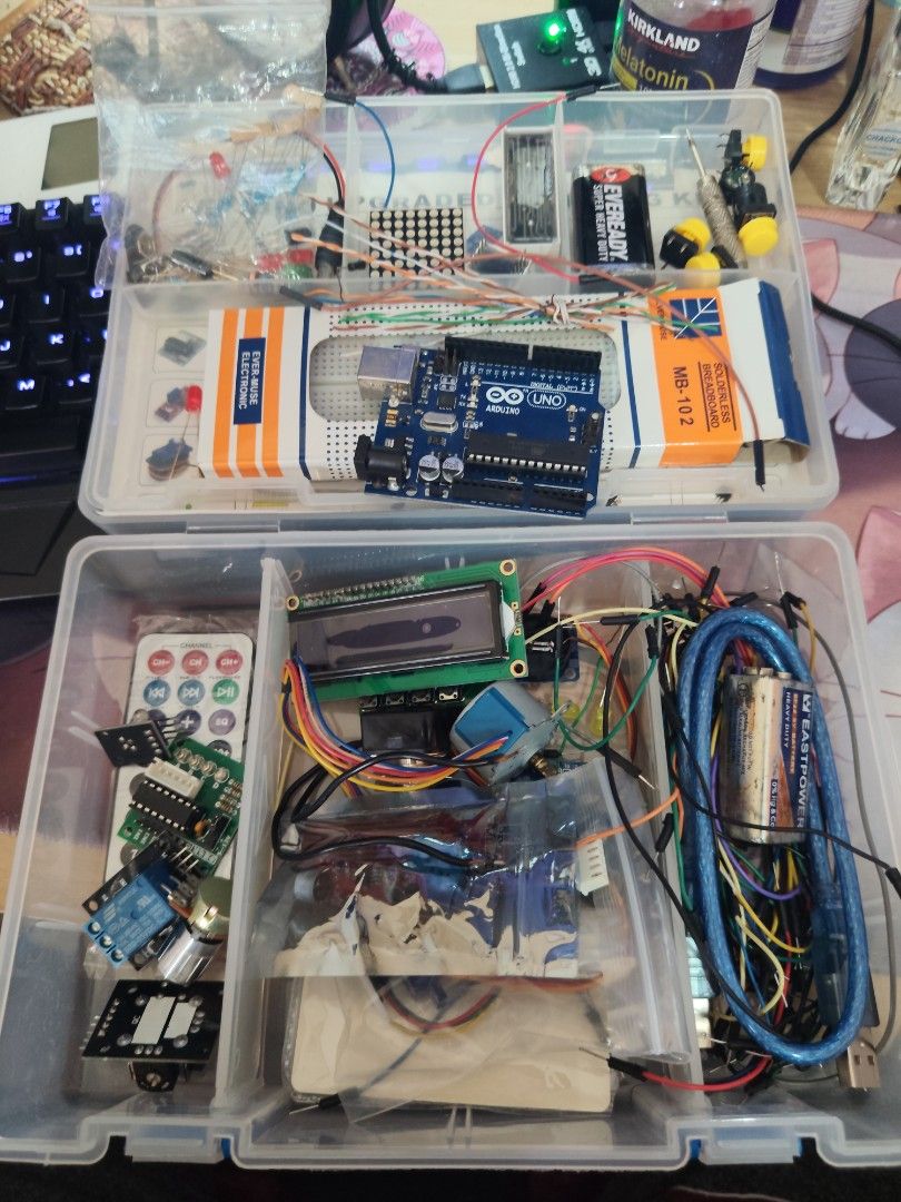 Arduino Upgraded Learning Kit (Category: Educational & Learning Toys) located in Las Pinas. Submitted by rogelio_sama (Listing ID 1467390085, Image 3). Description: Selling my personal used Upgraded Arduino Learning Kit from MakerFaire Bought this way back 2018 but now no longer needed as I've completed my studies. Includes: Arduino Uno R3 Board w/ cables Breadboard Wires Sensors Servo motors DC motor + Driver LEDs + Resistors Asking Price: php 1