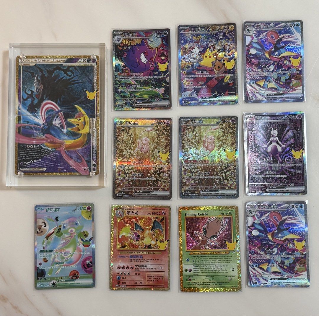 Assorted characters SIR (Category: Raw Singles) located in Manila. Submitted by swiftturtle_f19367 (Listing ID 1467507513, Image 3). Description: Pokemon 30th celebration card (All cards are Chinese except Celebi) Mew - FR (P3,500) Mew - SIR (P3,500) Mewtwo - SIR (P3,000) Gengar - SIR (P3,500) Greninja - SIR (P1,000) Pikachu Night - SIR (P2,500) Charizard - Gold (P6,500) Celebi - Gold (English) (P1,500) Pikachu Zekrom - Gold (P1,500) Other SIR an