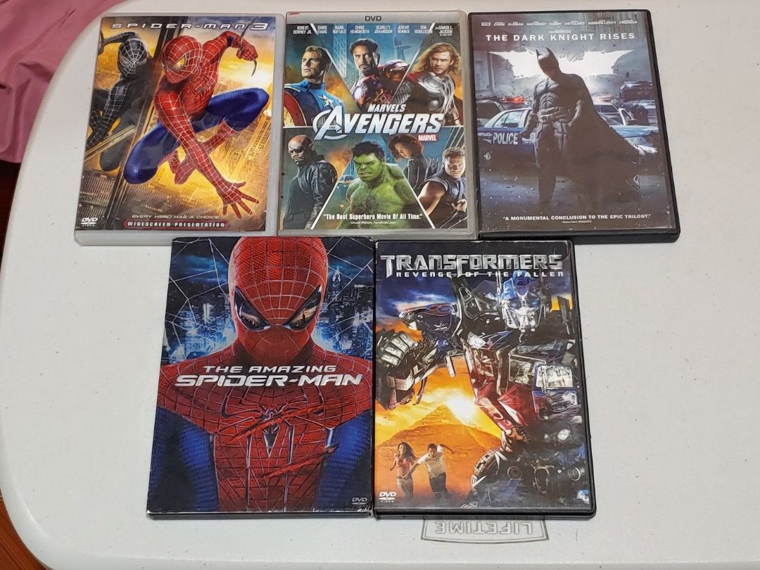 Assorted DVDs (5 pcs, take all only) (Category: CDs & DVDs) located in Rodriguez. Submitted by jaredberme02509 (Listing ID 1467422297, Image 1). Description: Selling second hand movie DVDs, 5 pcs (2 Asian region, 3 US region) List of movies: -The Amazing Spider-Man (Asia) -Transformers: ROTF (Asia) -The Avengers (US) -The Dark Knight Rises (US) -Spider-Man 3 (US) All tested in Nero Disc Speed, no errors (can test again with screenshots before tra