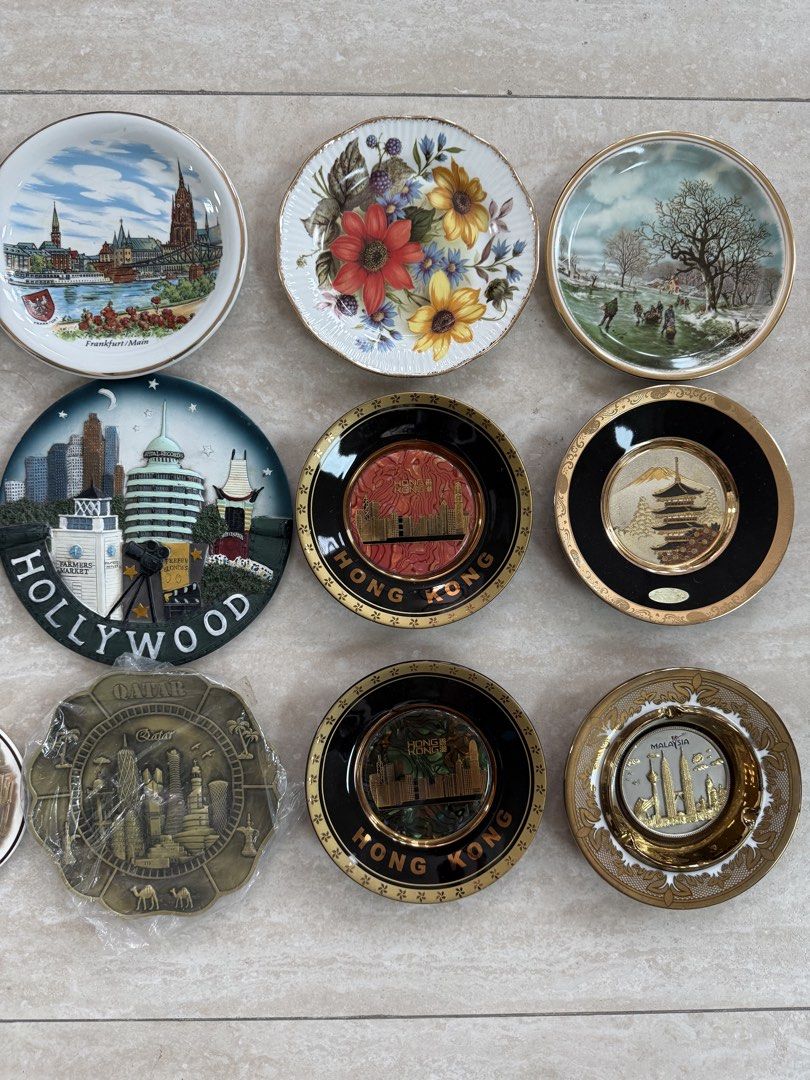 Assorted Vintage Souvenir and Decorative Ceramic Plates (Category: Dinnerware & Cutlery) located in Las Pinas. Submitted by structureone (Listing ID 1467449079, Image 3). Description: Collection of international souvenir and decorative plates featuring destinations like Seattle, Hollywood, Japan, Malaysia,Germany,etc. Perfect for wall or shelf display. 40 big plates, 18 small plates. 58 plates total. Available as a bundle for only 2.5k! Plus lots