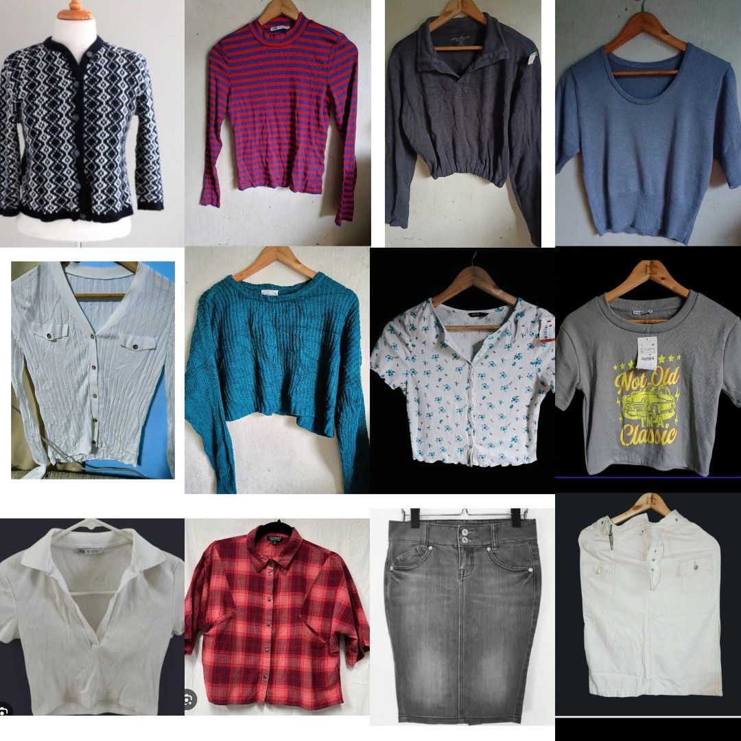 Assorted Women Tops and Skirts Bundle USA (Category: Sets or Coordinates) located in Quezon City. Submitted by cathyignaciogo09 (Listing ID 1467534888, Image 1). Description: - Wardrobe clear-out: tops, cardigans, shirts, skirts, and denim - Styles include knitwear, button-downs, and graphic tees - Available in blue, white, red plaid, grey, and more - Various sizes available - Grab them individually or message for bundle deals - Budget-friendly e