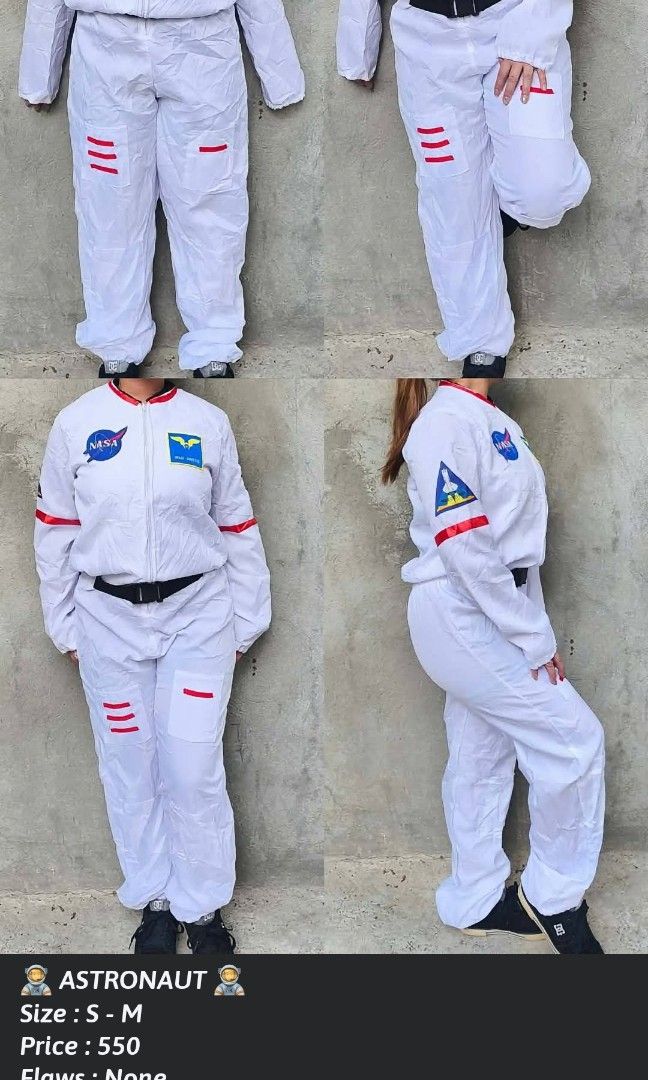 Astronaut Career Costume (Category: Activewear) located in Baguio. Submitted by taraki_finds (Listing ID 1467457910, Image 1). Description: no Flaws Needs Wash size : S - M price : SALE 400 NALANG FIRST TO PAY GETS THE ITEM Model size : s - m Model Height : 5' Flat Baguio city Location Shipping Nationwide Buy/Pay Now Ship Tom. #Astronaut #Costume #Careercostume #Halloween.