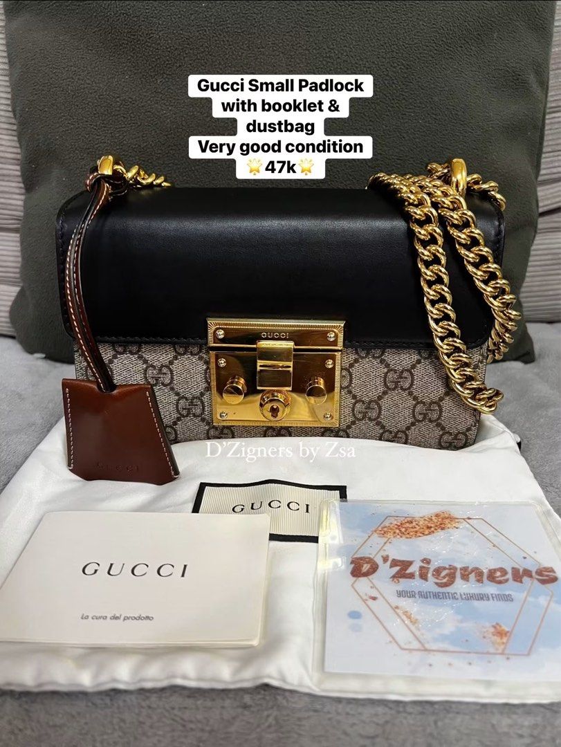 Authentic Gucci Small Padlock sling bag (Category: Luxury Bags & Wallets) located in Quezon City. Submitted by DZignersbyZsa (Listing ID 1467376389, Image 1). Description: Authentic Gucci Small padlock shoulder/sling bag in very good condition with booklet and dustbag 💯% Guaranteed authentic.